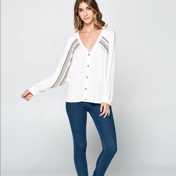 NWT Hummingbird Batwing White Oversized Slouchy Waffle Top Women's Size Medium - Picture 1 of 8